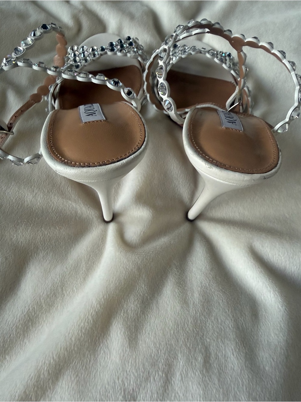 Aquazzura White Crystal-Embellished Strappy Heels - Picture 7 of 14